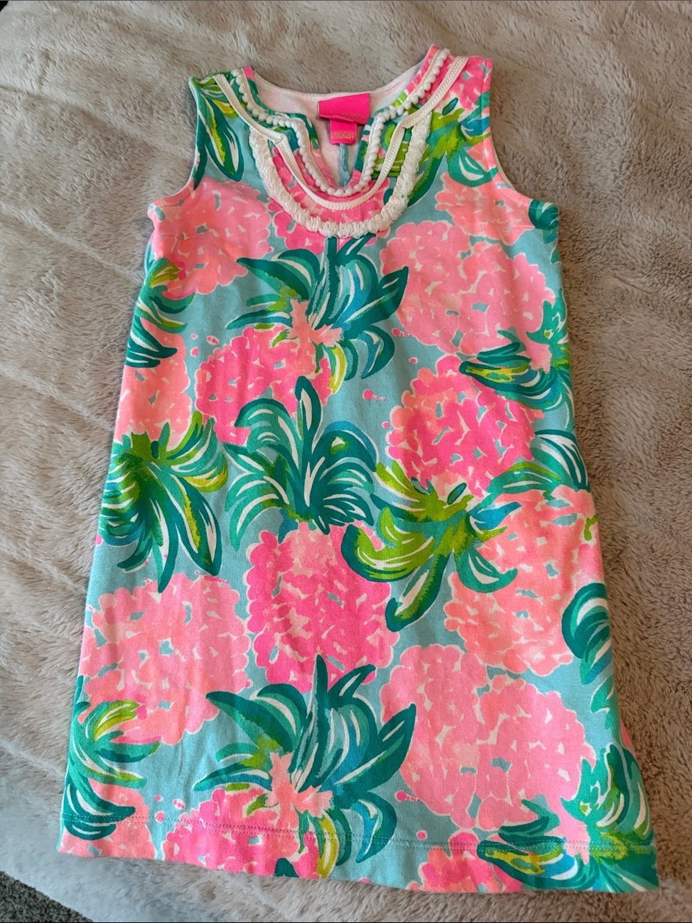 Lilly Pulitzer Sleeveless Floral Shift Dress in Aqua & Pink, Small (4-5)